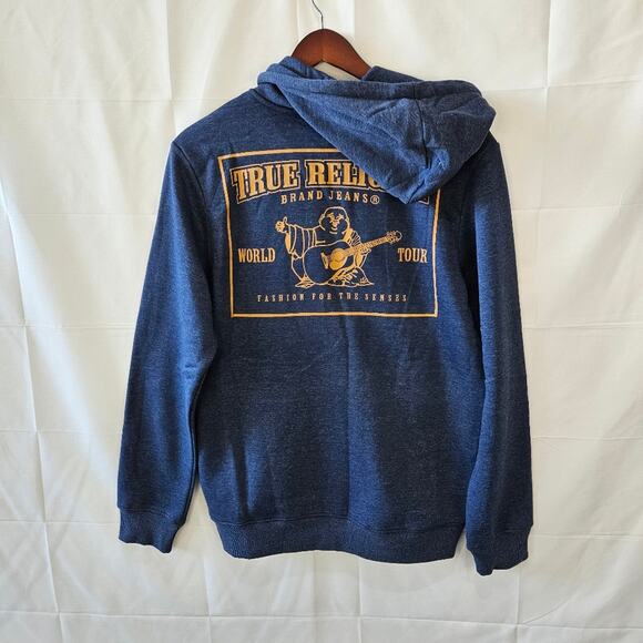 True Religion Zip Up Dress Blue Sweatshirt HS Hoodie Size Large - Picture 1 of 8
